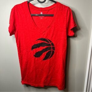 Toronto raptors Red V-Neck T-Shirt with Black  Basketball Logo